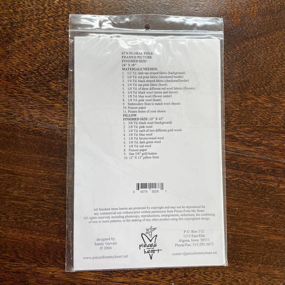 FLORAL FOLK Quilt PATTERN Pieces From My Heart Pillow Frame Primitive Sewing - Picture 5 of 5